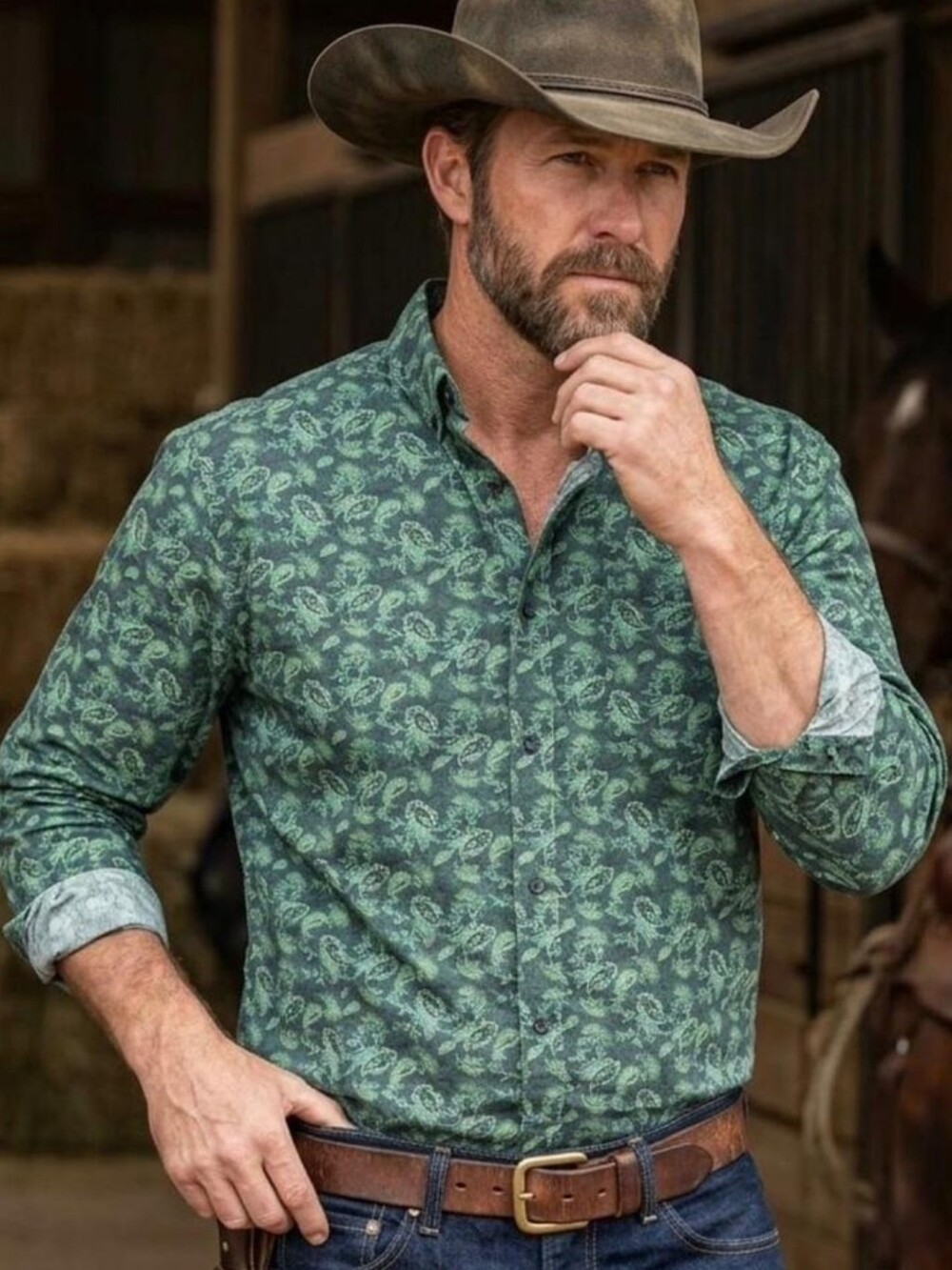 Cody James Black Green  Paisley Long Sleeve Button-Down Western Casual Shirt